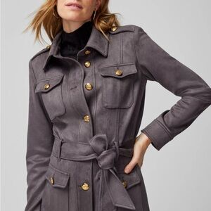 White House Black Market Gray Trench Coat with Gold Buttons